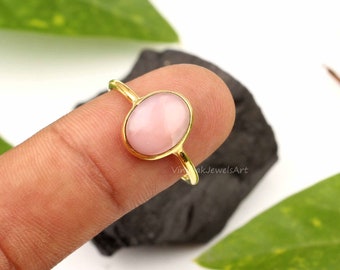 Pink Opal Ring - 8x10mm Oval Ring - Gold Ring - 925 Sterling Silver Ring - Women Rings - Handmade Silver Ring