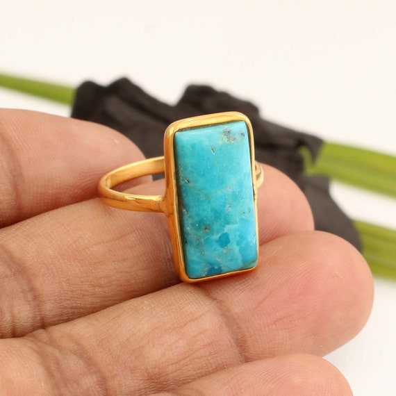 Mohave Arizona Turquoise Ring 9x18mm Rectangle Ring 925 Sterling