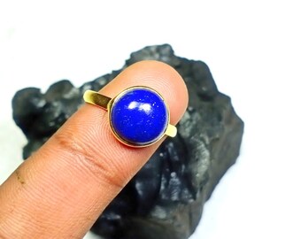 Natural Lapis Lazuli Ring - 10x10 mm Round Shape Ring - 925 Sterling Silver Ring - All Size Available - 18k Gold Plated - Thanksgiving Ring