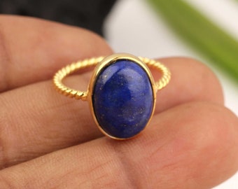 Lapis Ring - 10x14mm Oval Lapis Ring - 925 Sterling Silver - 18k Gold Plated - Gemstone Ring - Lapis Lazuli Ring -Gift For Women