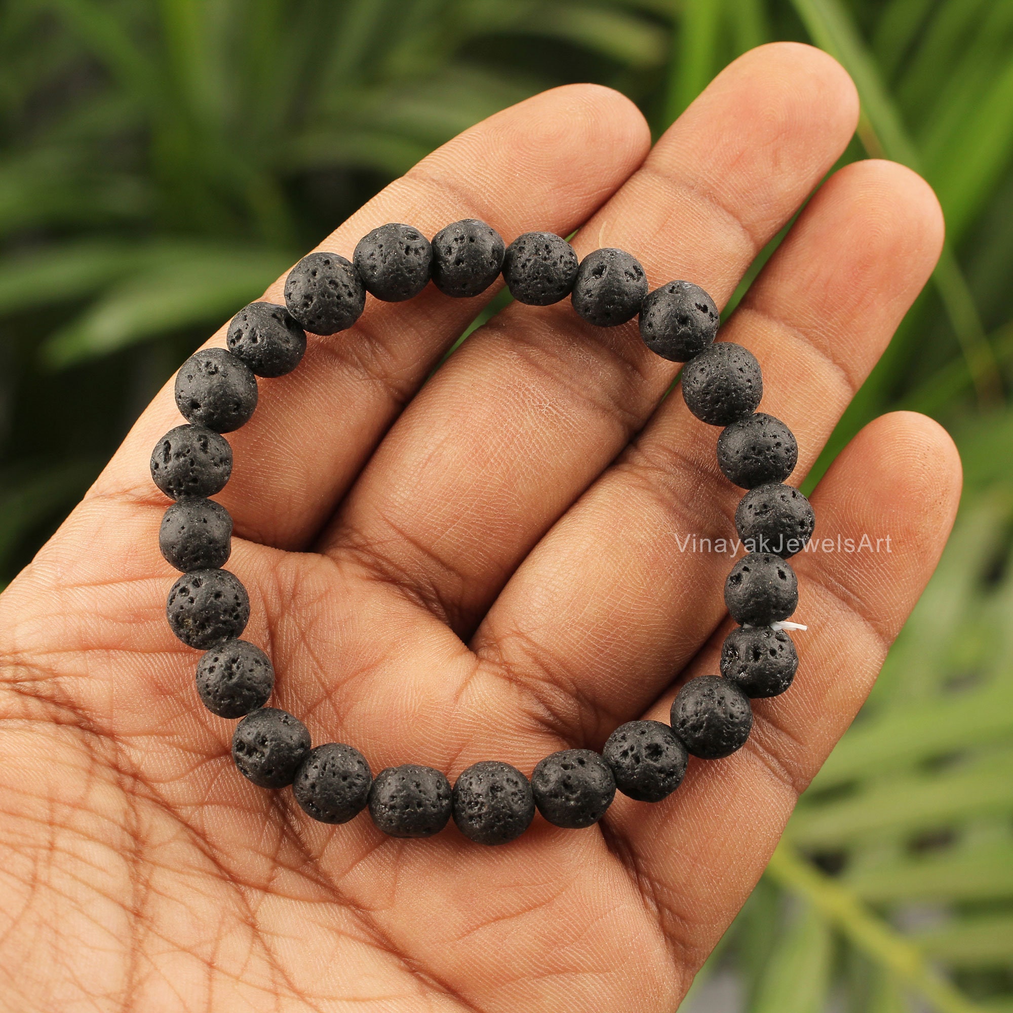 Black Volcanic Lava Rock Bead Bracelet: 8 mm Round Crystals (Stretch  Bracelet)