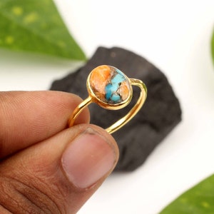 Amazing Oyster Copper Turquoise Ring-  8x10mm Oval Shape Ring - 18K Gold Plated - 925 Sterling Silver -  Thanksgiving Ring -  Gift For Her