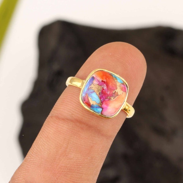 Top Quality Orange Dahlia Copper Turquoise  Ring  925 Sterling Silver Ring 18K Gold Plated Ring Thanksgiving Ring Copper Ring