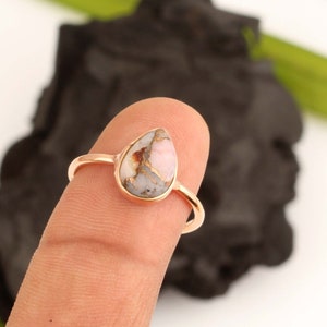 Unique Pink Opal Copper Ring 7x10mm Pear Ring 18k Gold - Etsy