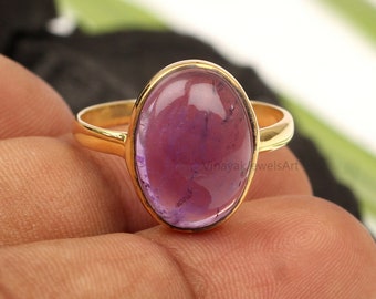 100% Natural Amethyst Gemstone Ring - 10x14mm Oval Ring - 18K Micron Gold Plated Ring - Gemstone  Ring - Everyday  Ring - Gift For Birthday