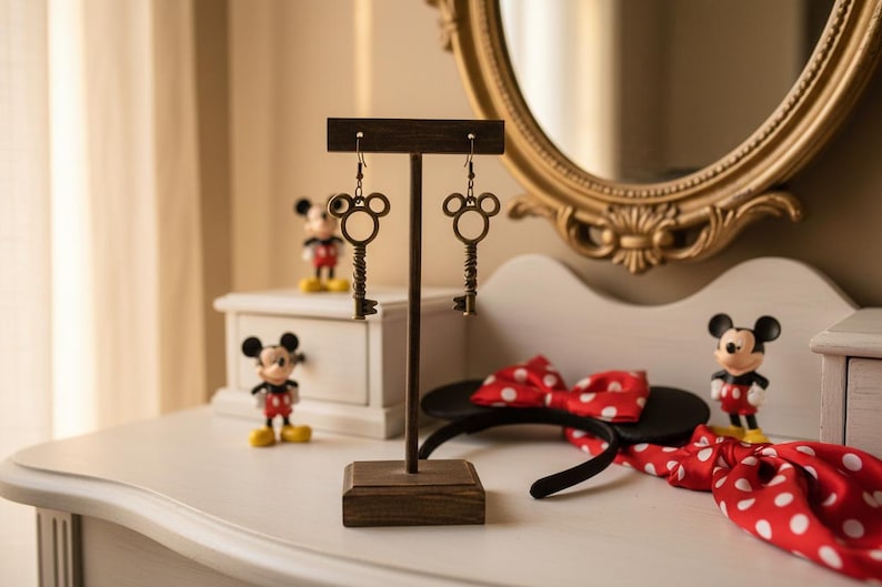 Orecchini a forma di chiave di Topolino – Gioielli vintage ispirati alle fiabe immagine 1