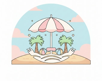 Parasol Cookie Cutter & Embosser | Beach Scene Biscuit Stamp (Food Safe PLA)
