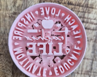 Teacher Life Cookie Embosser: Teach Love Inspire Apple Biscuit Stamp (3D Printed UK)