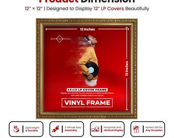12x12 Vinyl Record Frame | 12" LP Album Display | Black Record Wall Frame | Vinyl Album Cover Holder in Ornate Style