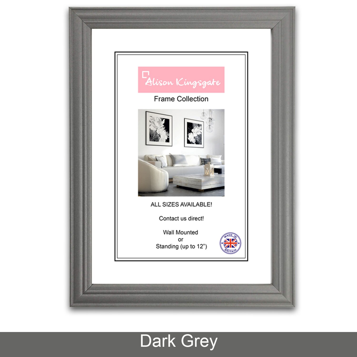 Classic Style Sleek Dark Grey Picture Frame Light Grey Photo Etsy