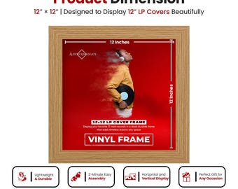 12x12 Vinyl Record Frame | 12" LP Album Display | Black Record Wall Frame | Vinyl Album Cover Holder in Modern Style | Music Room Decor
