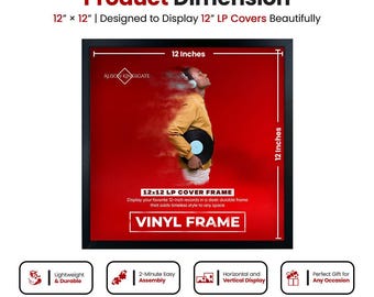 12x12 Vinyl Record Frame | 12" LP Album Display | Black Record Wall Frame | Vinyl Album Cover Holder in Modern Sleek Style