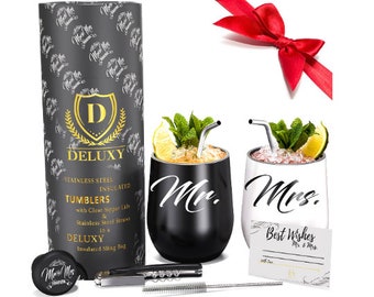 DELUXY Mr and Mrs Wine Tumblers | Personalized Wedding Gifts, Bridal Shower Gifts, 50Th Wedding Anniversary Gifts