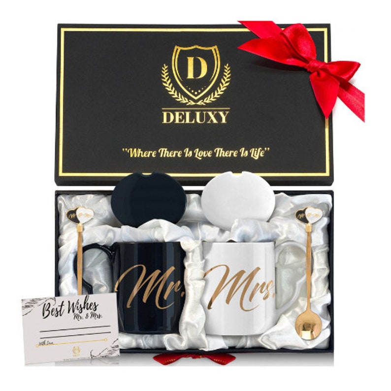 DELUXY Mr and Mrs Coffee Mugs Set Personalized Wedding Gifts image 1