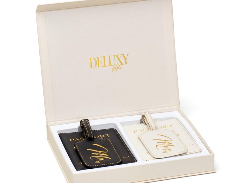DELUXY Honeymoon Luggage | Mr and Mrs Luggage Tags + Passport Holder | Best Bridal Shower Gifts, Wedding Gifts For Couple, Engagement Gifts