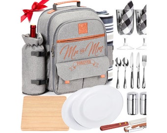 DELUXY Mr & Mrs Picnic Backpack- Bridal Shower Gifts,  Anniversary Gift For Parents, Mr And Mrs Gifts, Bridal Shower Gifts