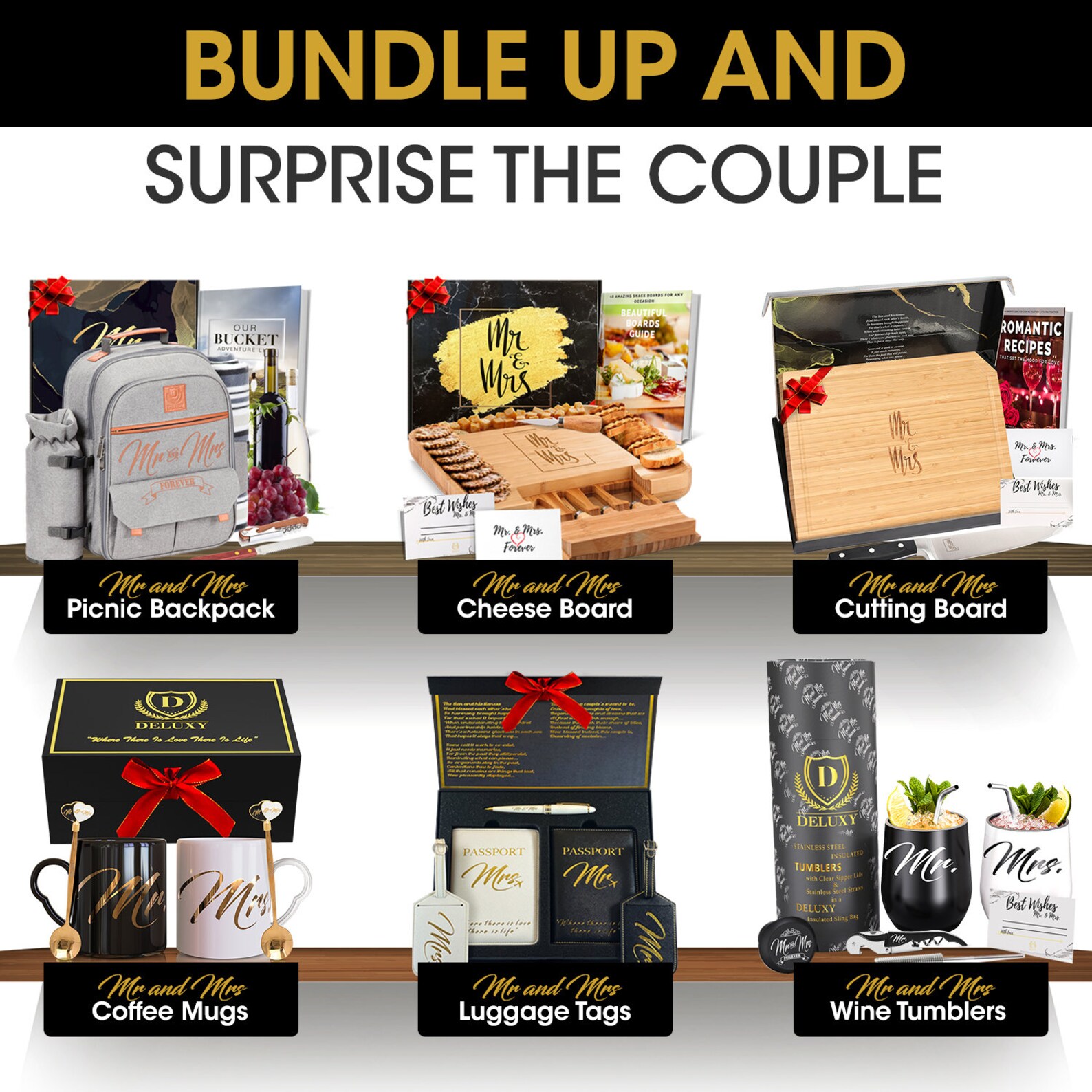 DELUXY Mr & Mrs Aprons for Happy Couple Best Bridal Shower Gifts for ...
