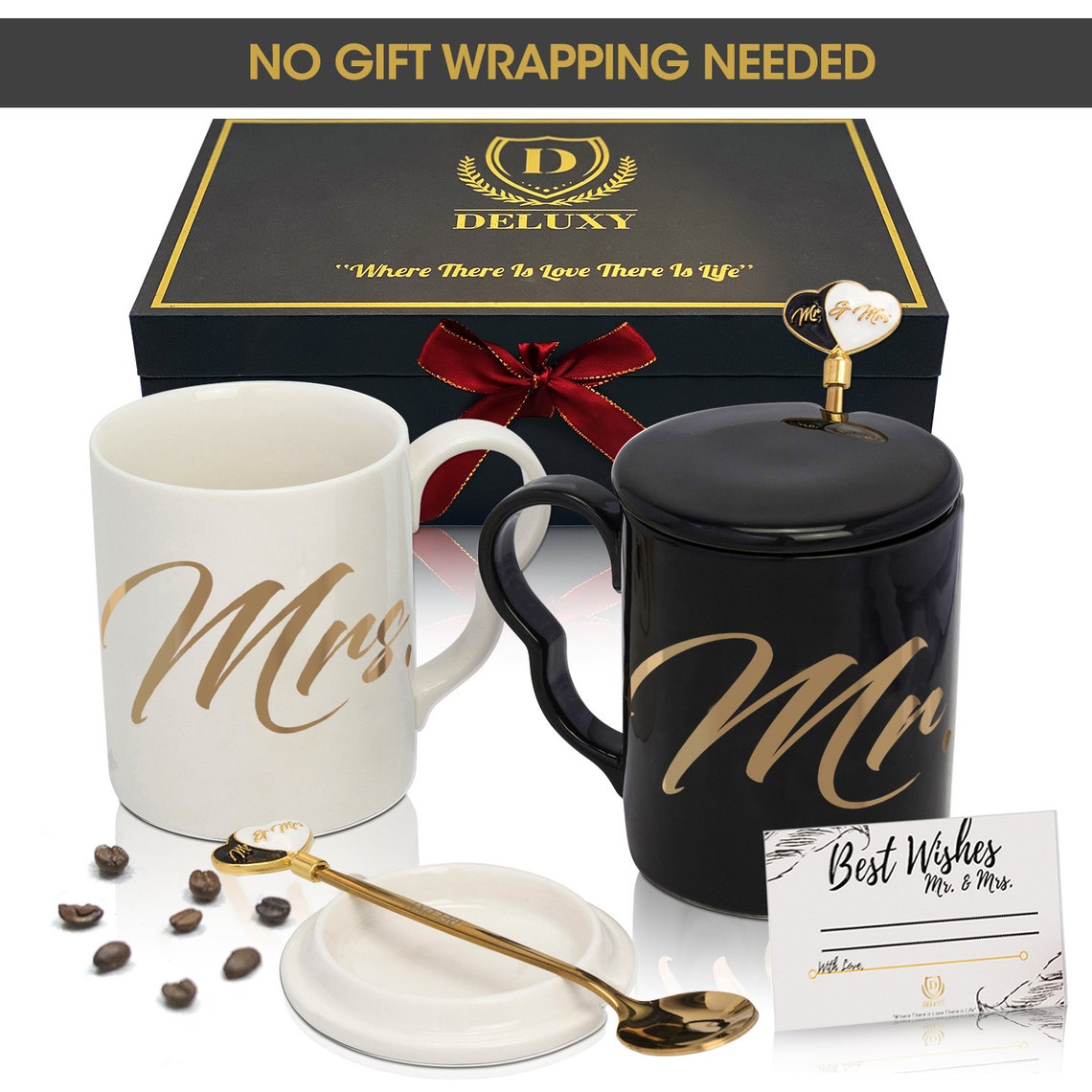 Jumway Mr And Mrs Coffee Mugs Set - Unique Wedding Gifts For Bride And Groom - His And Hers Anniversary Present Husband And Wife -Engagement Gifts For