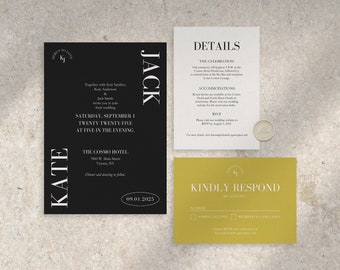 DIY Wedding Invitation Suite, Template | Modern, Simple, Classic, Vibrant | Instant Digital Download Canva Template | W.001
