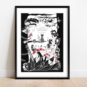 Alice in Wonderland Poster, Lewis Carroll: Alice's Adventures in Wonderland Print, Alternative Book Cover Poster, Book Lover Gift, A4, A3