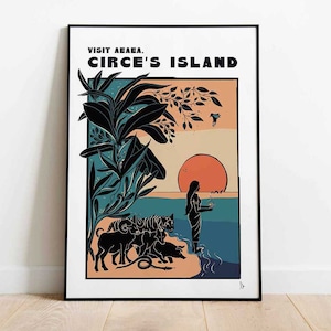 Circe's Island Aeaea Print, Circe Buch inspirierter Druck, griechische Mythologie Print, Vintage Reiseposter, griechischer Gott und Göttin Print, A4, A3, A2