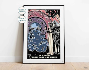 Persephone and Hades Art Print: Greek Mythology Lovers Wall Art (A4, A3)