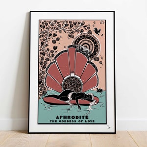 Afrodita, la diosa del amor, lámina de mitología griega, regalo de San Valentín, póster de dioses y diosas, amante de la mitología, Venus, arte mural, A4, A3, A2