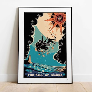 La caída de Ícaro, impresión de mitología griega, arte de pared mítico del sol, decoración del hogar de Ícaro, póster de dioses y diosas, A4, A3, A2