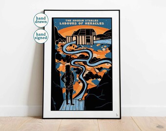 Augean Stables Print: Heracles Greek Mythology Wall Art (A4, A3)