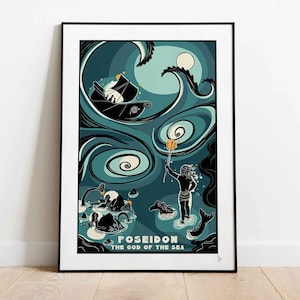 Poseidone, il dio del mare, stampa, decorazione murale della mitologia greca, arte di dei e dee, regalo per gli amanti dei miti, A4, A3, A2