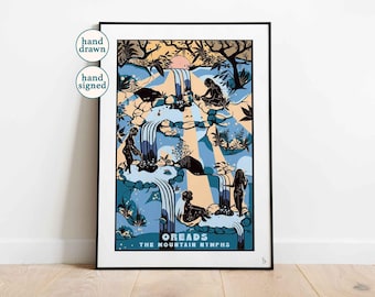 Oreads Print: Mountain Nymphs, Greek Mythology Wall Art (A4, A3, A2)