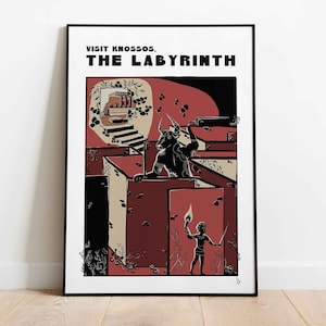 Visit Knossos: Labyrinth Print, Greek Mythology, Theseus and Minotaur (A4, A3, A2)