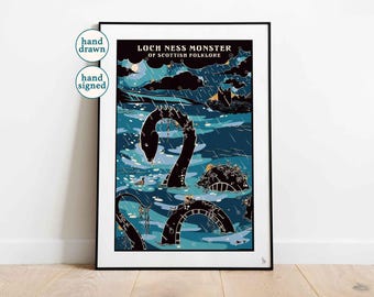 The Loch Ness Monster of Scottish Mythology, Mythical Art Print (A4, A3, A2)