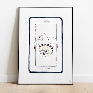 Hamlet, Shakespeare: Literatur inspirierter Druck, Sein oder Nichtsein, Spielkarte Poster, Totenkopf Spaßvogel Wandkunst, Buchliebhaber Geschenk, A4, A3