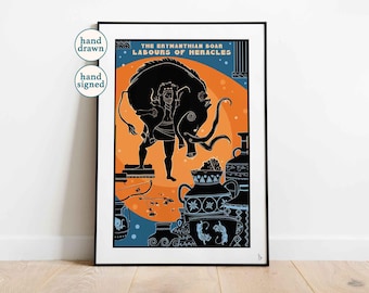 Erymanthian Boar Print: Heracles Greek Mythology Wall Art (A4, A3)