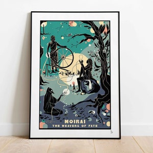 Le tessitrici del destino, Moire, stampa artistica della mitologia greca, decorazioni per la casa delle sorelle del destino, poster di dei e dee, regalo per gli amanti del mito, A4, A3