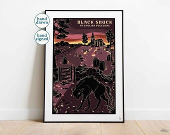 The Black Shuck of English Folklore, Mythical Dog Art Print (A4, A3, A2)