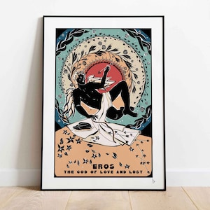 Eros, dio dell'amore e della lussuria, stampa della mitologia greca, poster di Cupido, decorazione per la casa con dei e dee, arte murale per amanti dei miti, stampa grafica, formato A4, A3, A2
