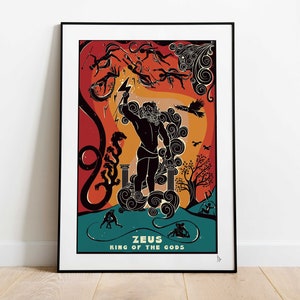 Zeus, rey de los dioses: impresión de mitología griega, arte mural de dioses y diosas, decoración del hogar de Zeus, póster del dios del rayo, regalo para amantes de los mitos, A4, A3, A2