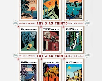 Greek Mythology 3 Print Bundle Set: Mix and Match Mythical Gallery Wall Art (A5)