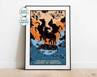 Mares of Diomedes Print: Heracles Greek Mythology Art (A4, A3)