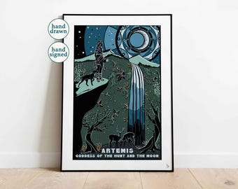 Artemis Goddess: Greek Mythology Wall Art, Gods and Goddess Print (A4, A3, A2)