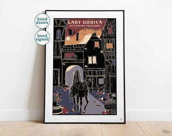 Lady Godiva of English Folklore, Mythical Art Print (A4, A3, A2)