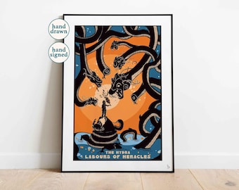 Hydra Print: Heracles, Greek Mythology Art (A4, A3)