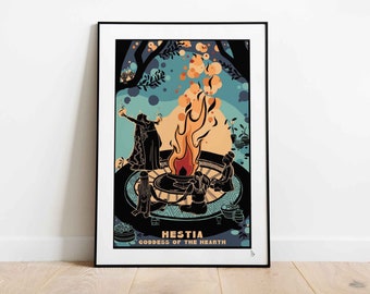 Hestia, Göttin des Herdes, griechische Mythologie Druck, Götter und Göttinnen Wohndekor, Mythologie Geschenk Poster, Mythologie Wandkunst, A4, A3