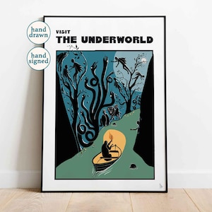 Besuchen Sie die Unterwelt: Griechische Mythologie Print, Retro Reise Poster (A4, A3, A2)