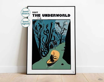 Visit the Underworld: Greek Mythology Print, Retro Travel Poster (A4, A3, A2)