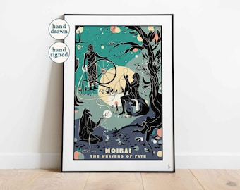 Moirai Art Print: Greek Mythology Poster, Sisters of Fate Home Decor (A4, A3)