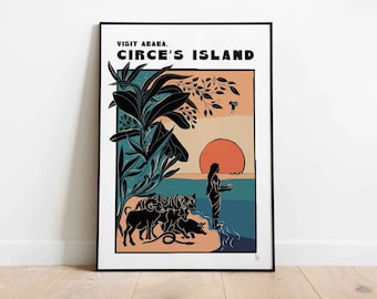 Circe's Island Aeaea Print, Circe Book Inspired Print, Greek Mythology Print, Vintage Travel Poster, Greek God and Goddess Print, A4, A3, A2