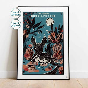 Lámina artística de Psique y Eros: Decoración del hogar de la mitología griega (A4, A3, A2)